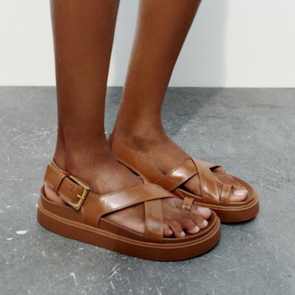 ZARA CROSS STRAP FLAT SANDALS - Picture 7 of 9